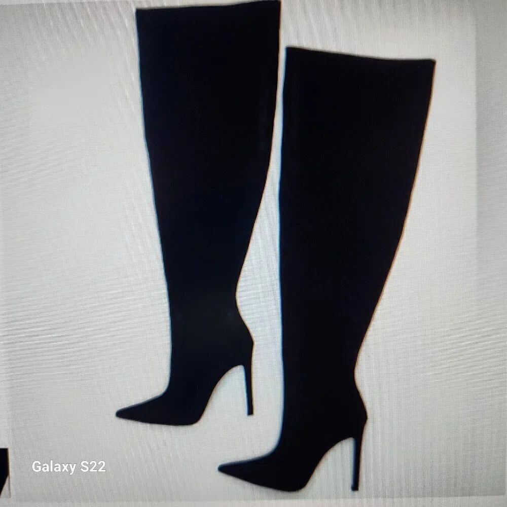 Good American Boots Womens Over the Knee Slouch Suede Black Goth RockerCore